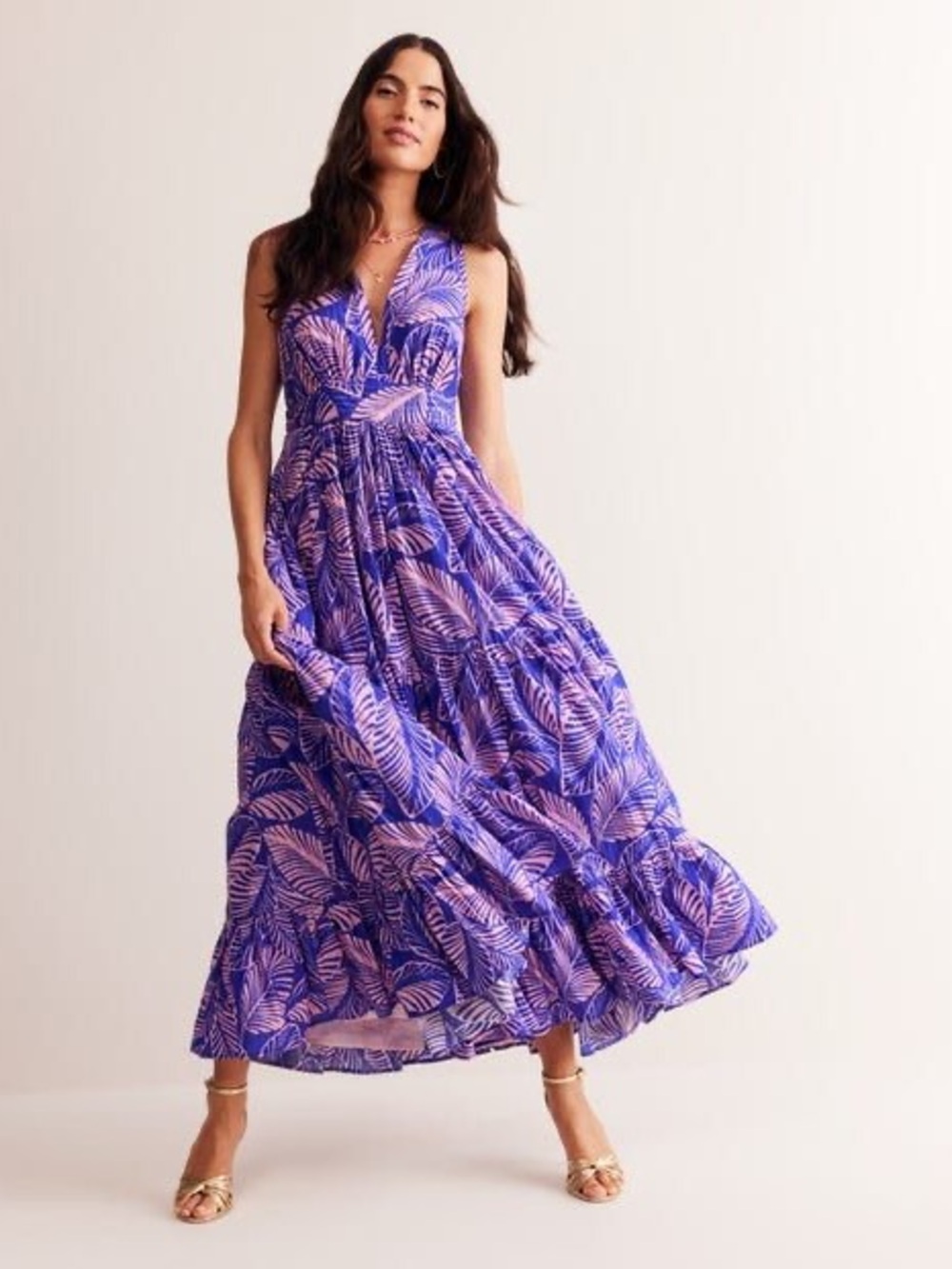 Boden Serena Cotton Tie Maxi Dress Multi Tropical Print Parrot